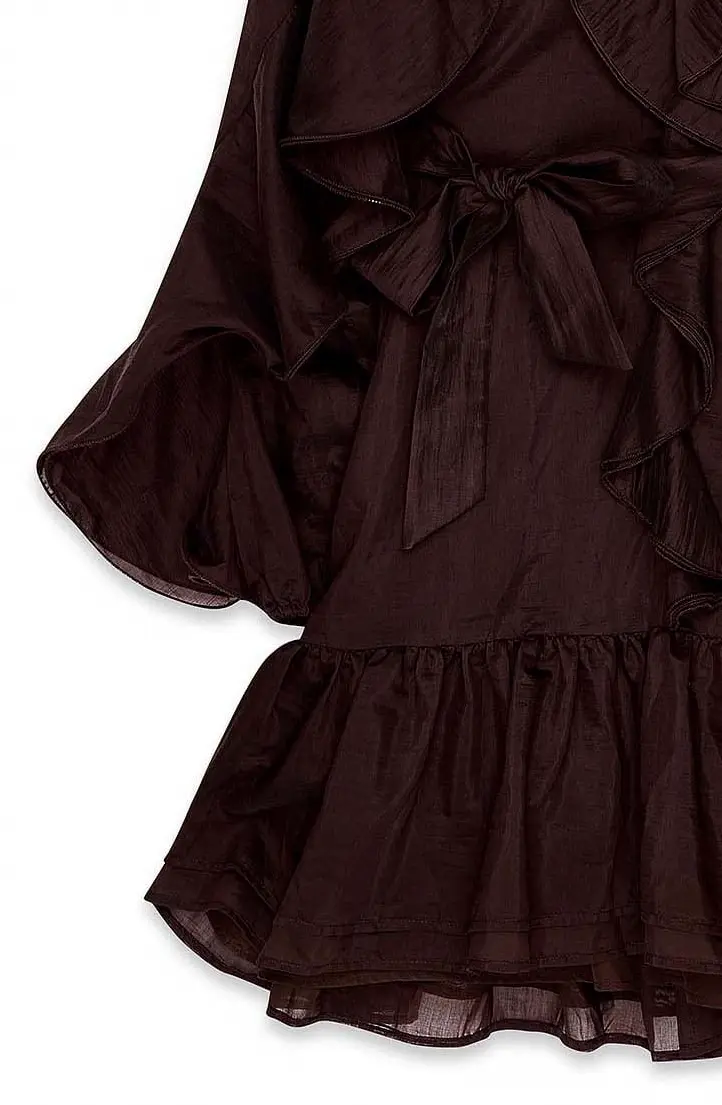 Long Sleeve Ruffle Mini Dress Brown