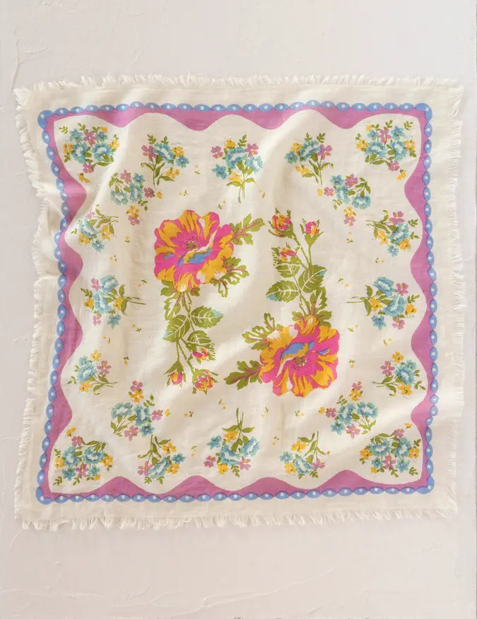 Printed Cotton Bandana - Sweet Blossoms Pink