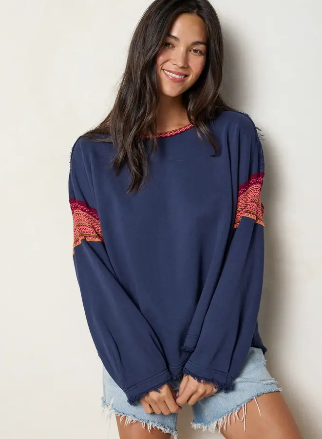 Knit Trim Sweatshirt - Navy