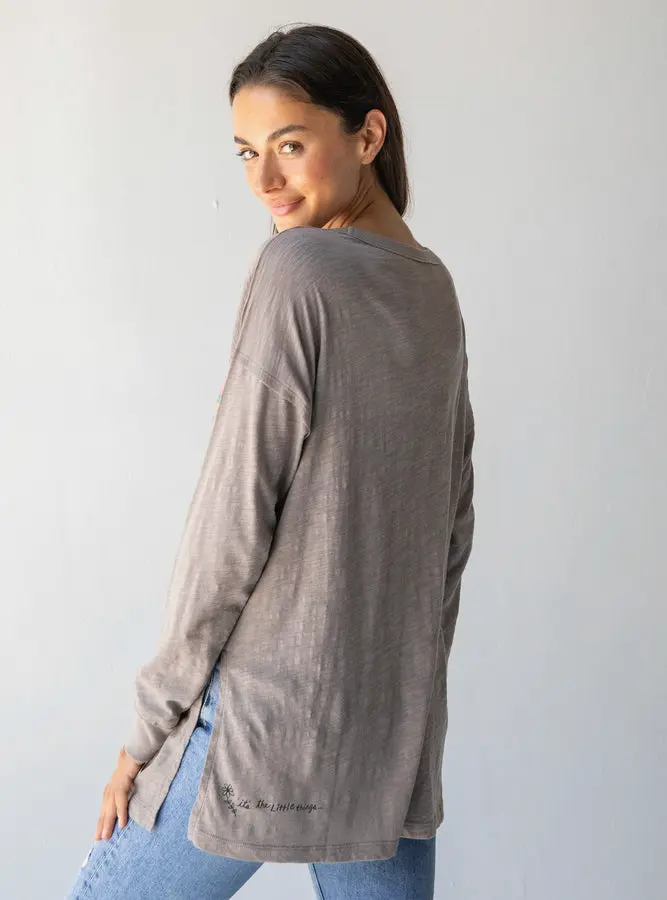 Oversized Cotton Doodle Tee - Ash