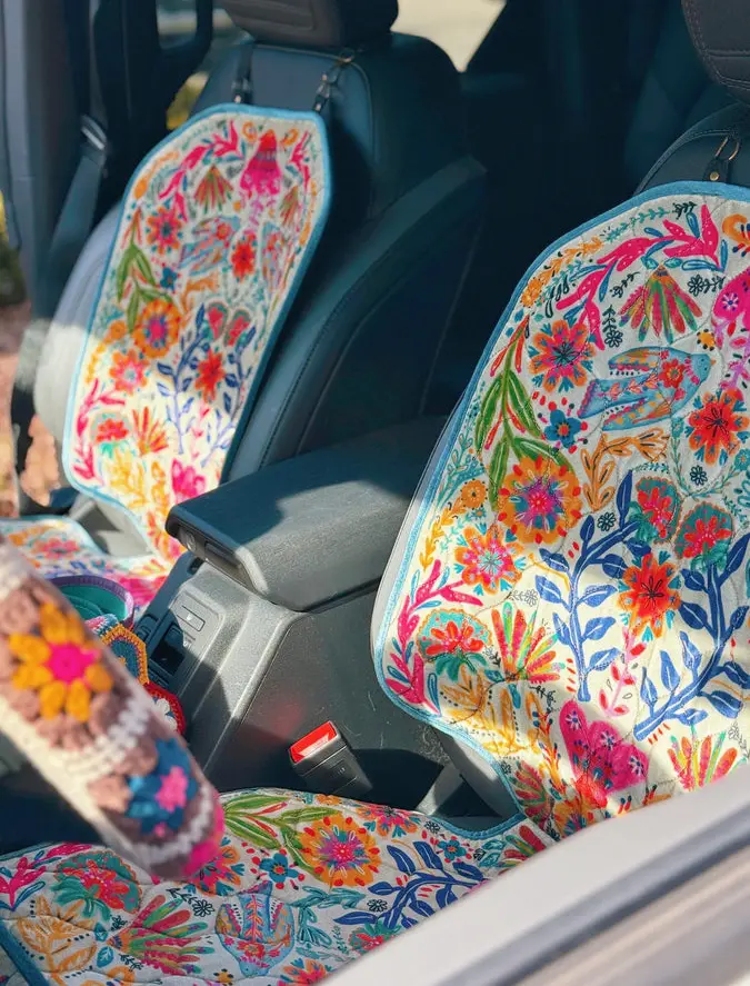 Velvet Car Seat Protector - Cream Birds