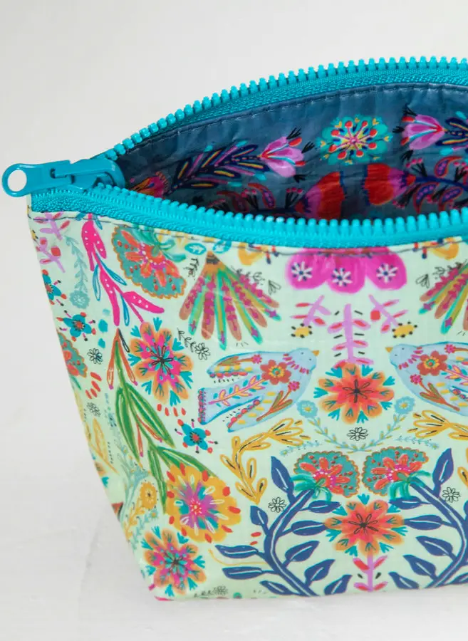 Small Recycled Reversible Zipper Pouch - Cream Floral