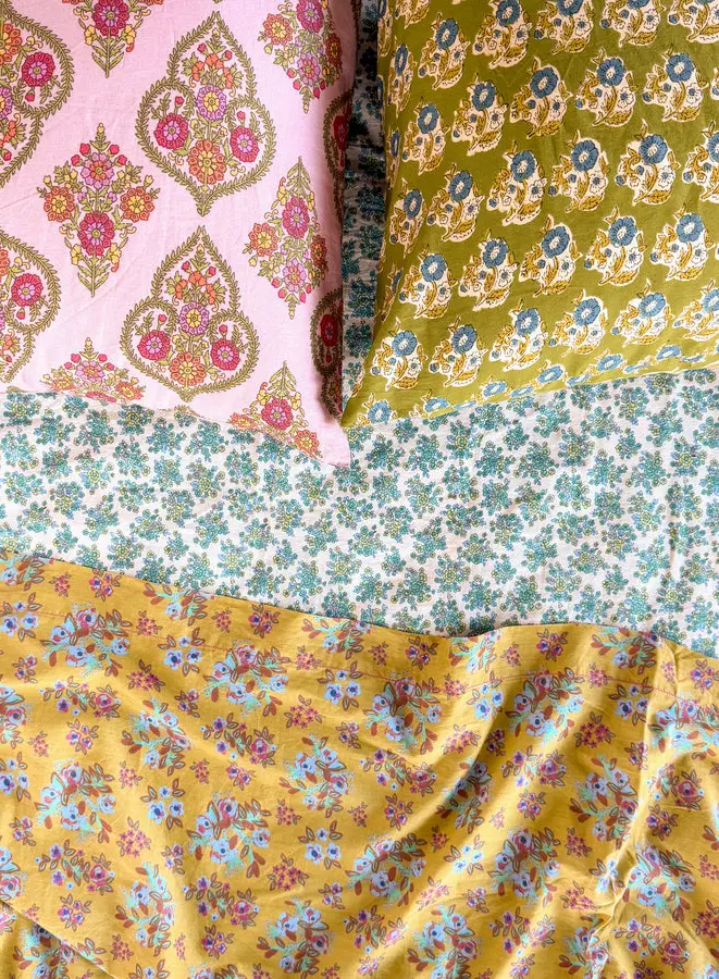 Mix & Match Cotton Pillowcase, Single - Green Fields