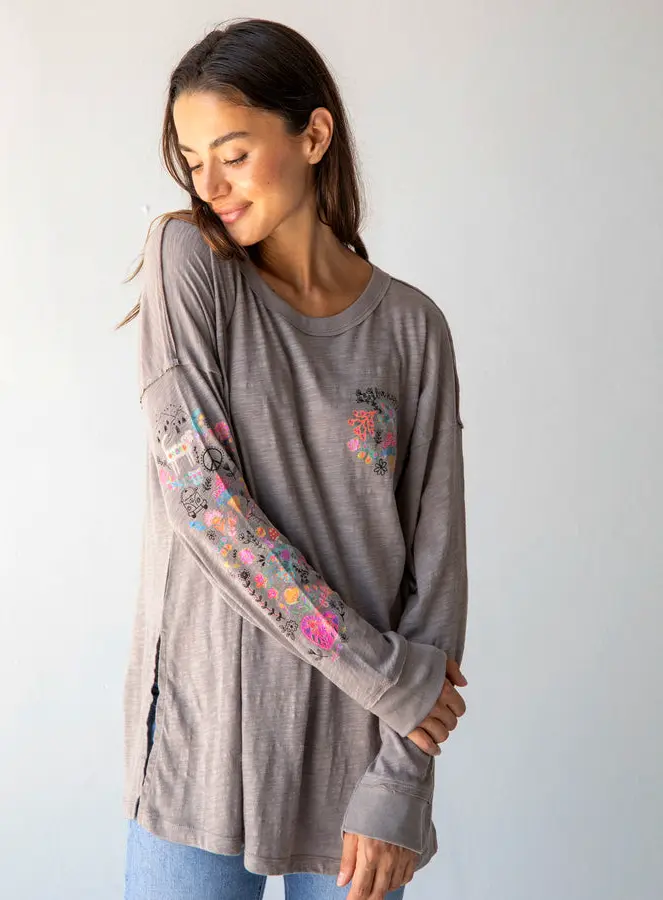 Oversized Cotton Doodle Tee - Ash