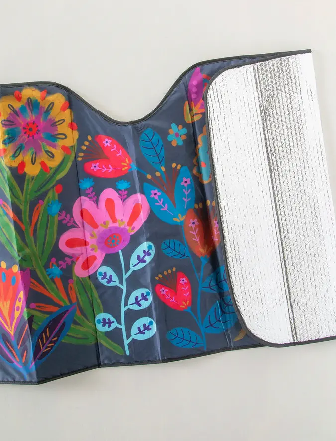 Car Sun Shade - Navy Folk Flower