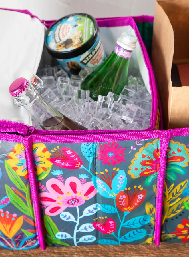 Car Trunk Organizer - Navy Folk Flower