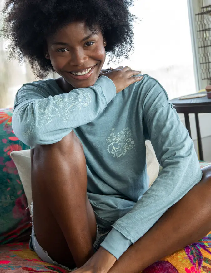 Oversized Cotton Doodle Tee - Light Blue