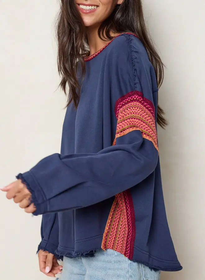 Knit Trim Sweatshirt - Navy