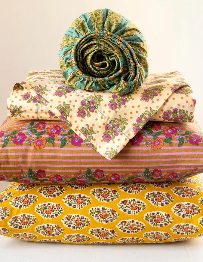 Mix & Match Cotton Fitted Sheet - Teal Vines