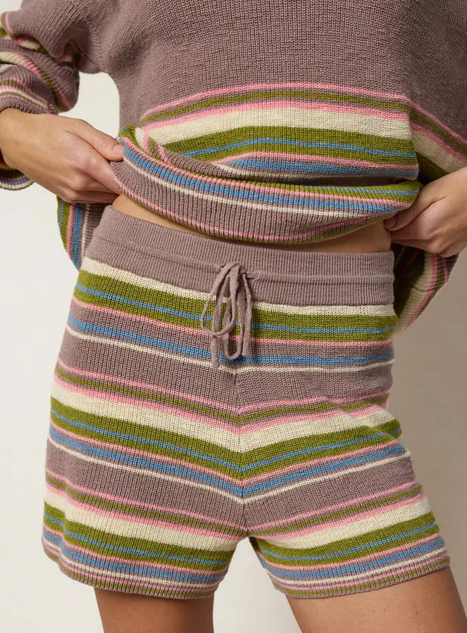 Lounge & Go Striped Cotton Shorts Set - Light Mauve
