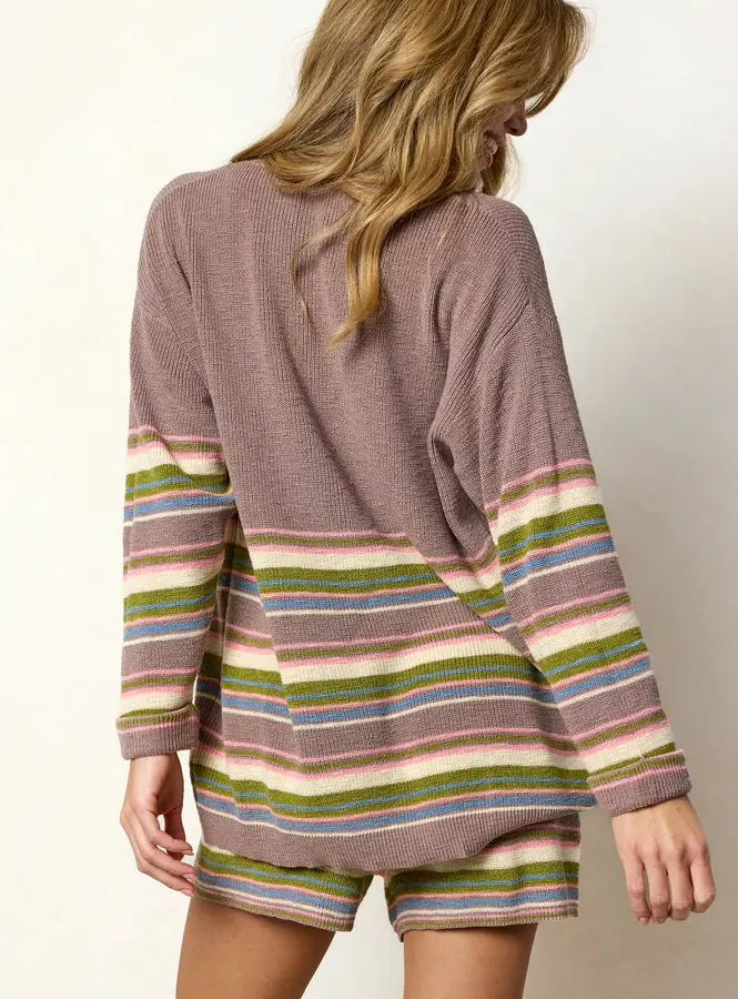 Lounge & Go Striped Cotton Shorts Set - Light Mauve