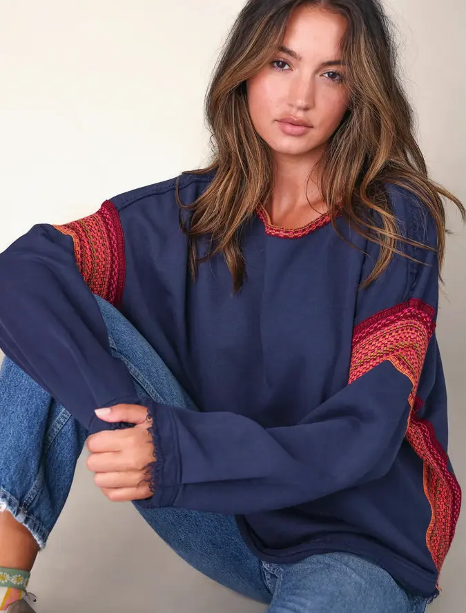 Knit Trim Sweatshirt - Navy