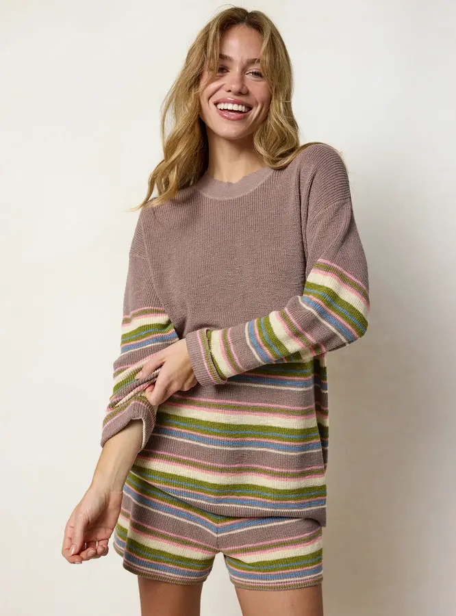 Lounge & Go Striped Cotton Shorts Set - Light Mauve