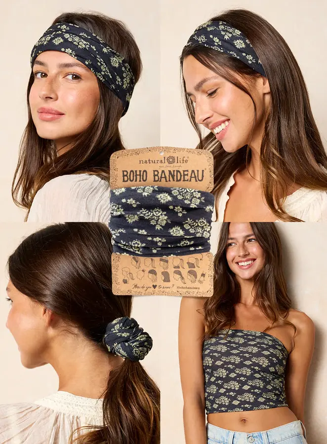 Full Boho Bandeau® Headband - Black Cluster Medallions