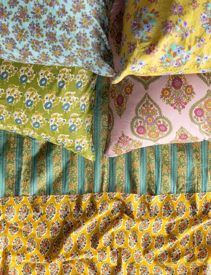 Mix & Match Cotton Pillowcase, Single - Green Fields