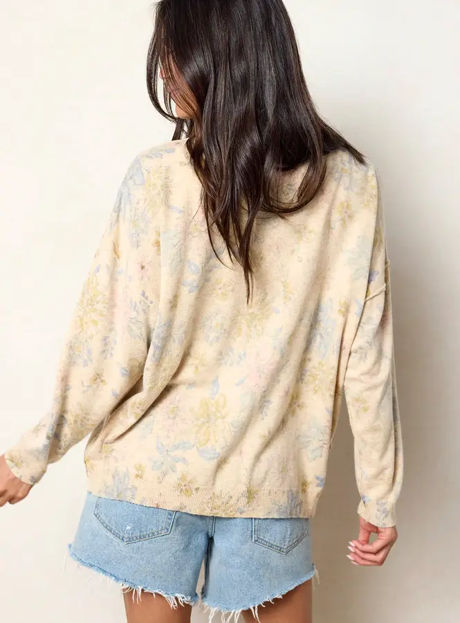Live Happy Cardigan Sweater - Dahlia Flora Ivory