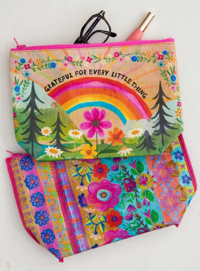 Recycled Reversible Zipper Pouch - Grateful