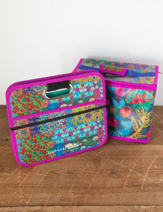 Car Trunk Organizer - Navy Folk Flower