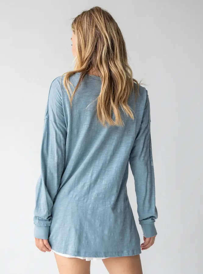 Oversized Cotton Doodle Tee - Light Blue