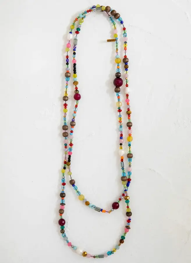 Boho Glass & Pearl Beaded Necklace - Multicolor