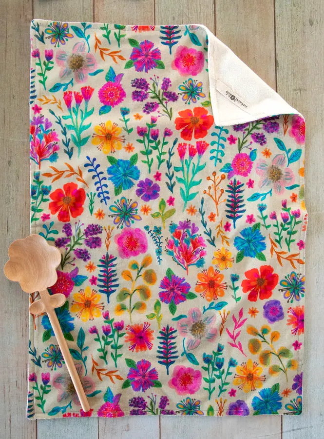 Cotton Dish Towel - Rainbow Garden Cream