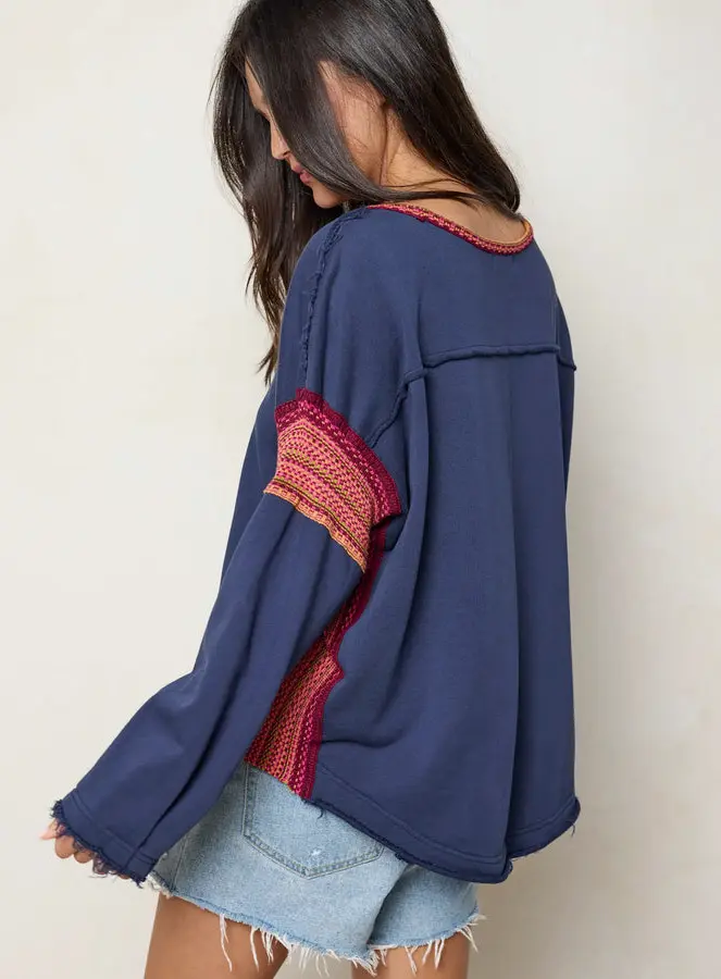 Knit Trim Sweatshirt - Navy