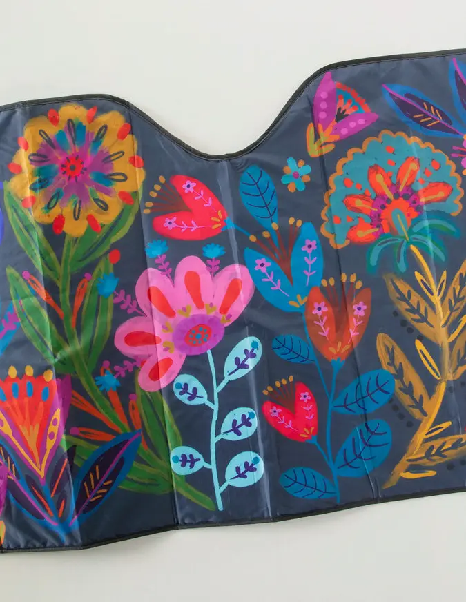 Car Sun Shade - Navy Folk Flower