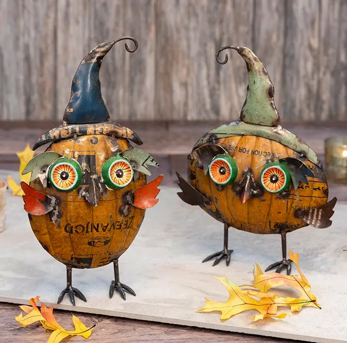 Artisan Metal Owl Sculptures