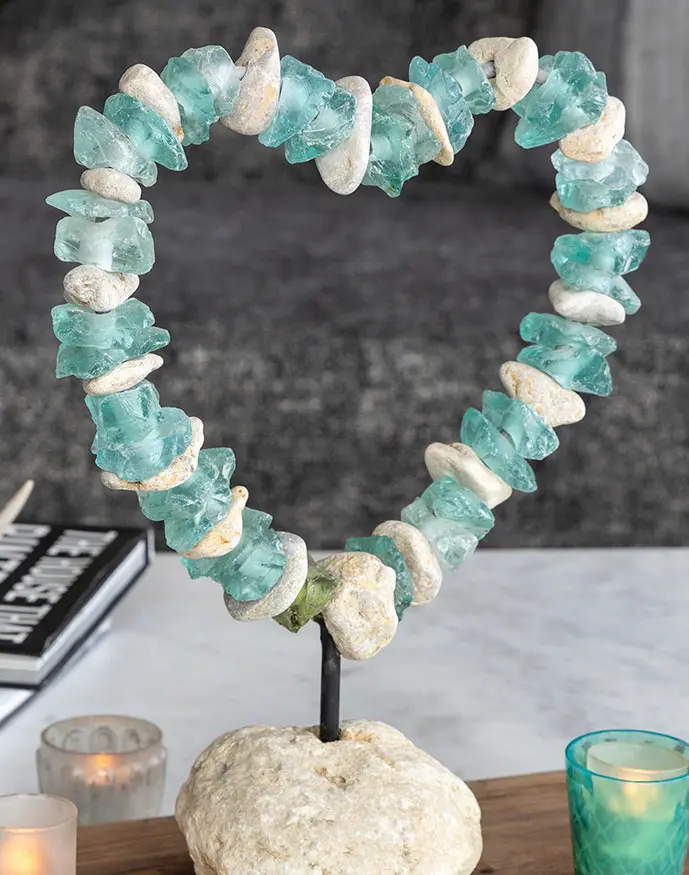 Sea Glass & Stone Heart