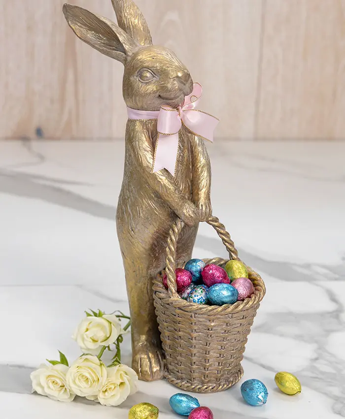 Gilt Bunny Statue & Chocolate Eggs