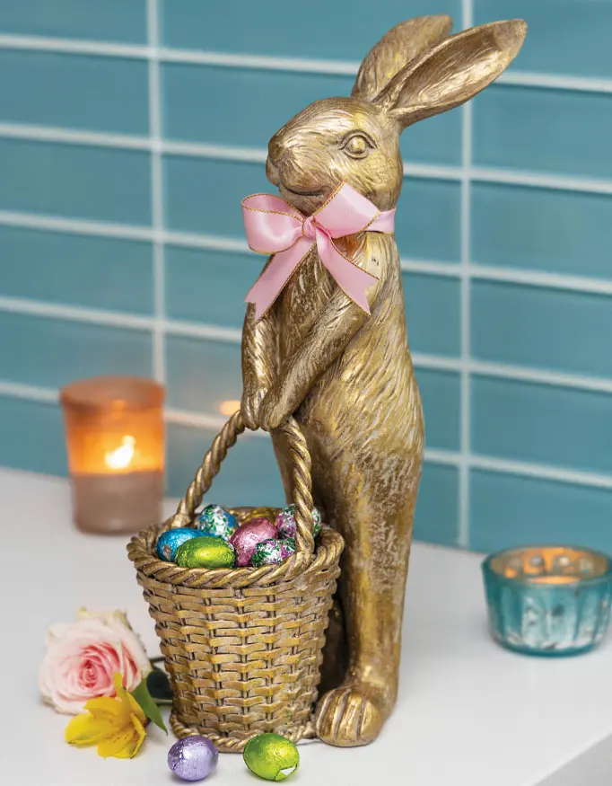Gilt Bunny Statue & Chocolate Eggs