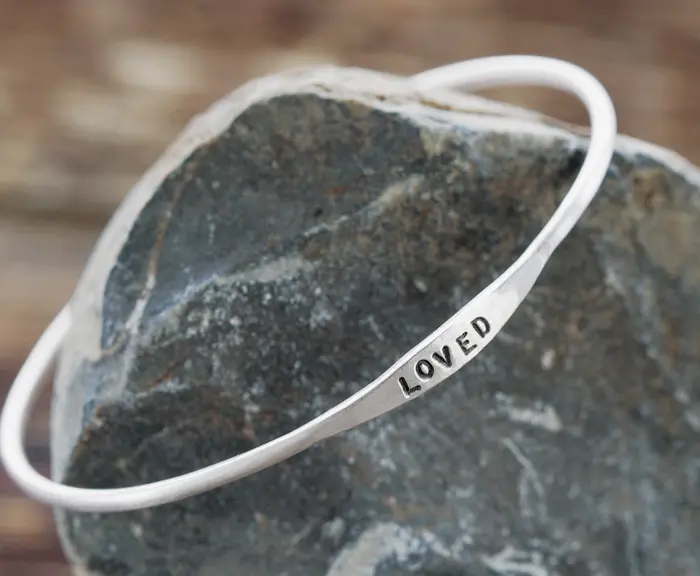 "Loved" Silver Bangle