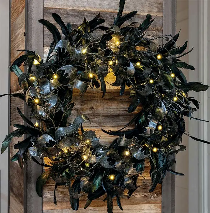 Bat & Feather Lit Wreath