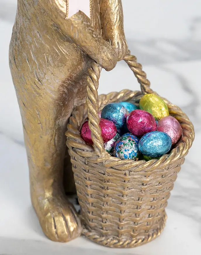 Gilt Bunny Statue & Chocolate Eggs
