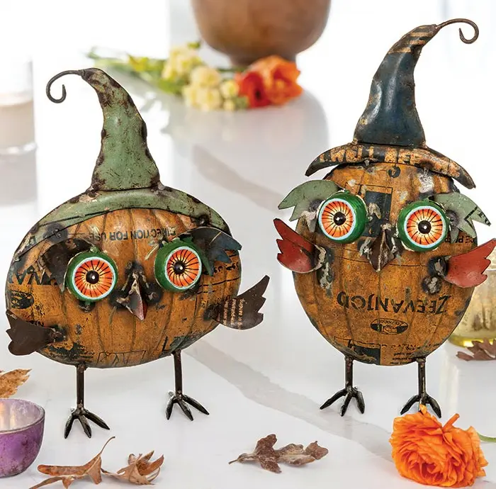 Artisan Metal Owl Sculptures