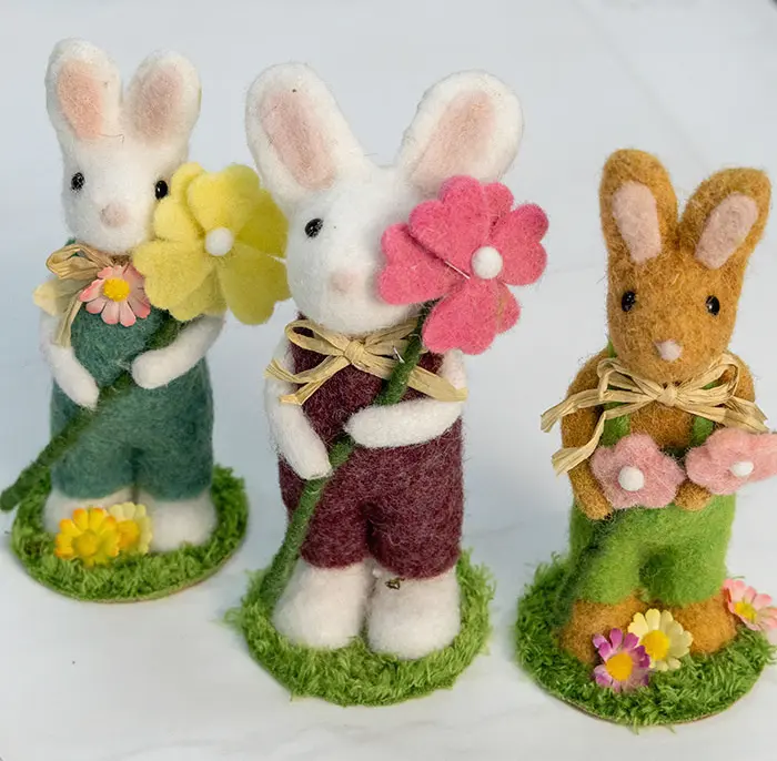 Felted Garden Bunny Trio