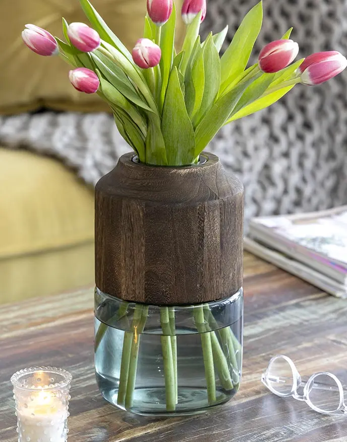 Contemporary Wood & Glass Vase