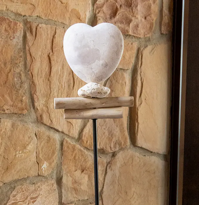 Travertine Heart Garden Stake