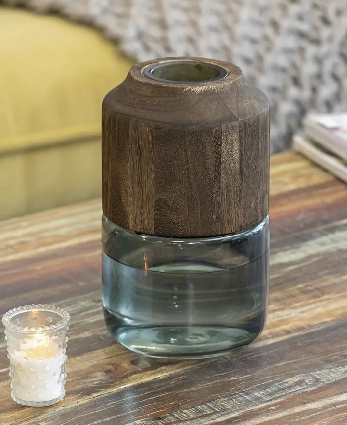 Contemporary Wood & Glass Vase