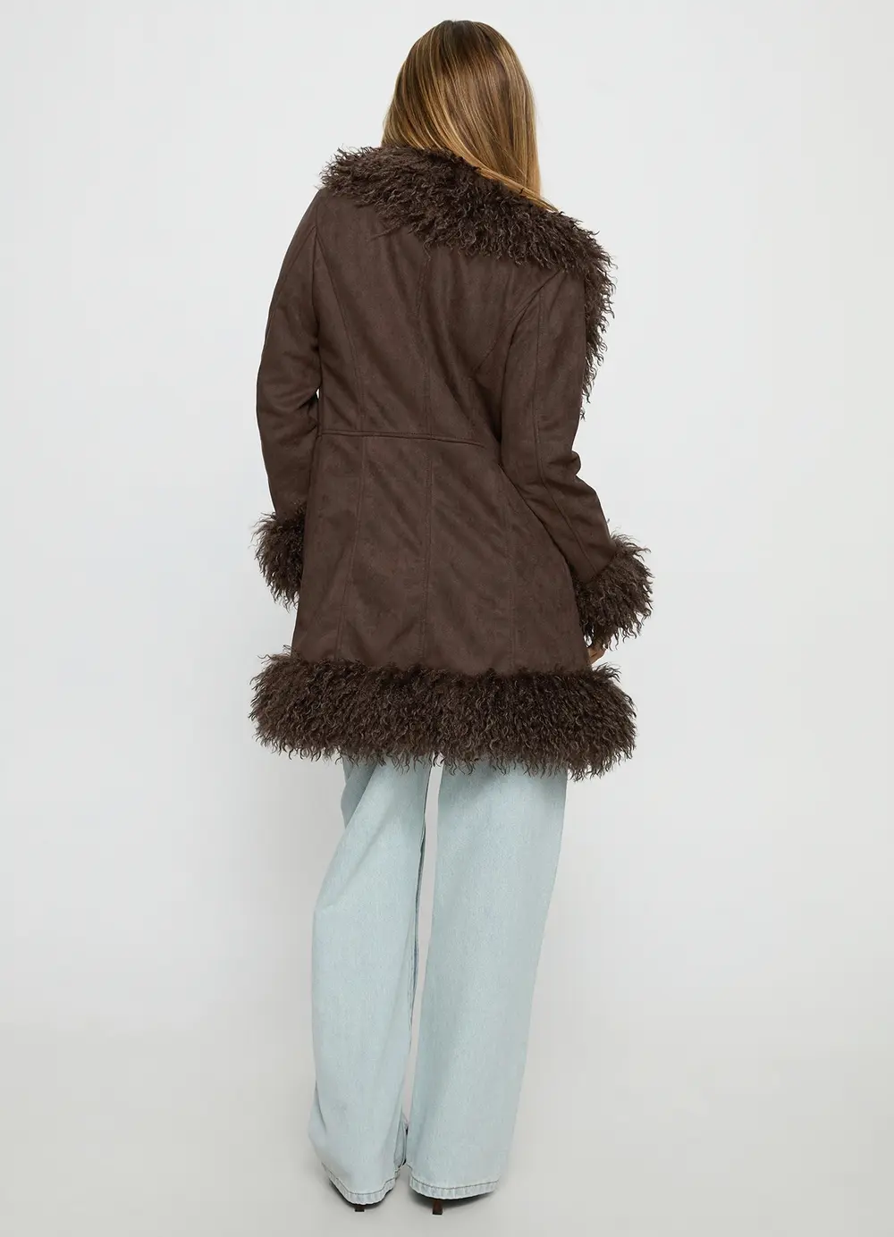 Josefina Faux Fur Detail Jacket Chocolate