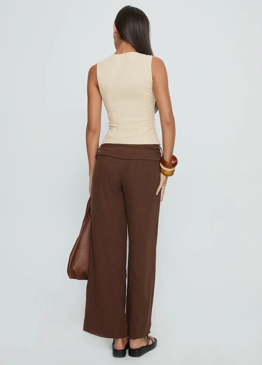 Silver Moon Linen Blend Tie Pants Brown