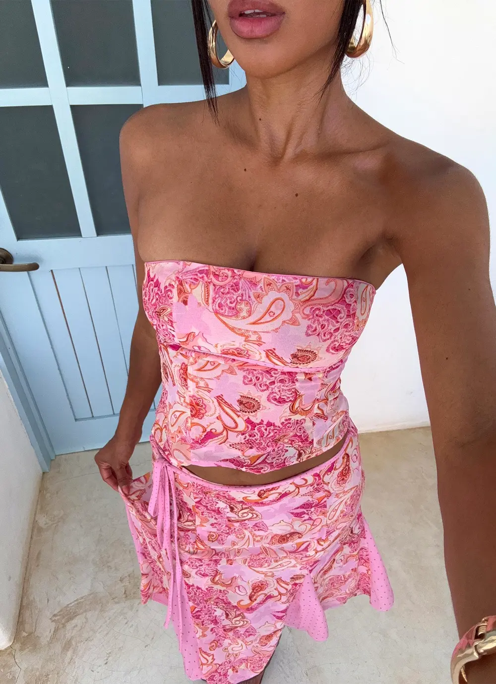 Tipsy Midi Skirt Pink Paisley