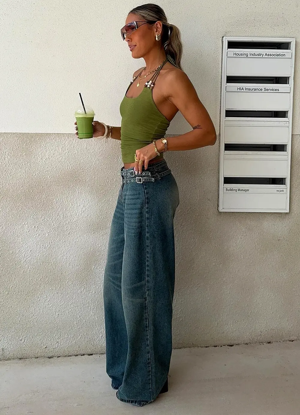 Paltrow Mid Rise Wide Leg Cargo Jeans Mid Blue Wash