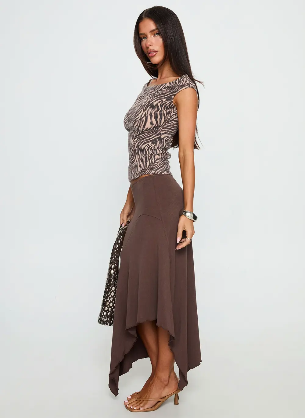 Futura Asymmetrical Midi Skirt Chocolate