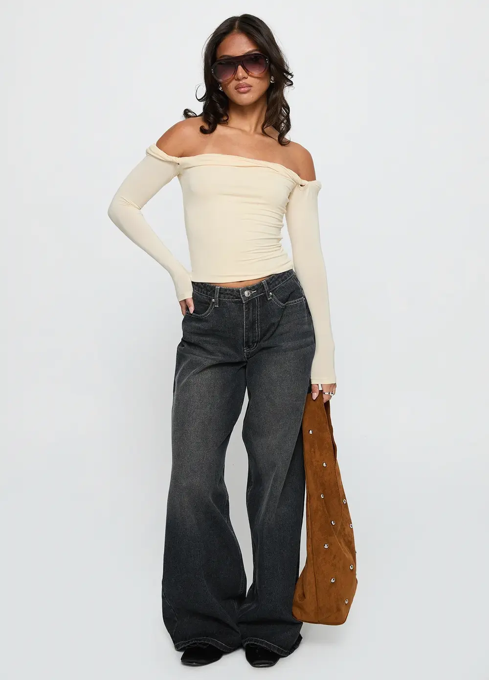 Naylor Mid Rise Wide Leg Jeans Grey Wash