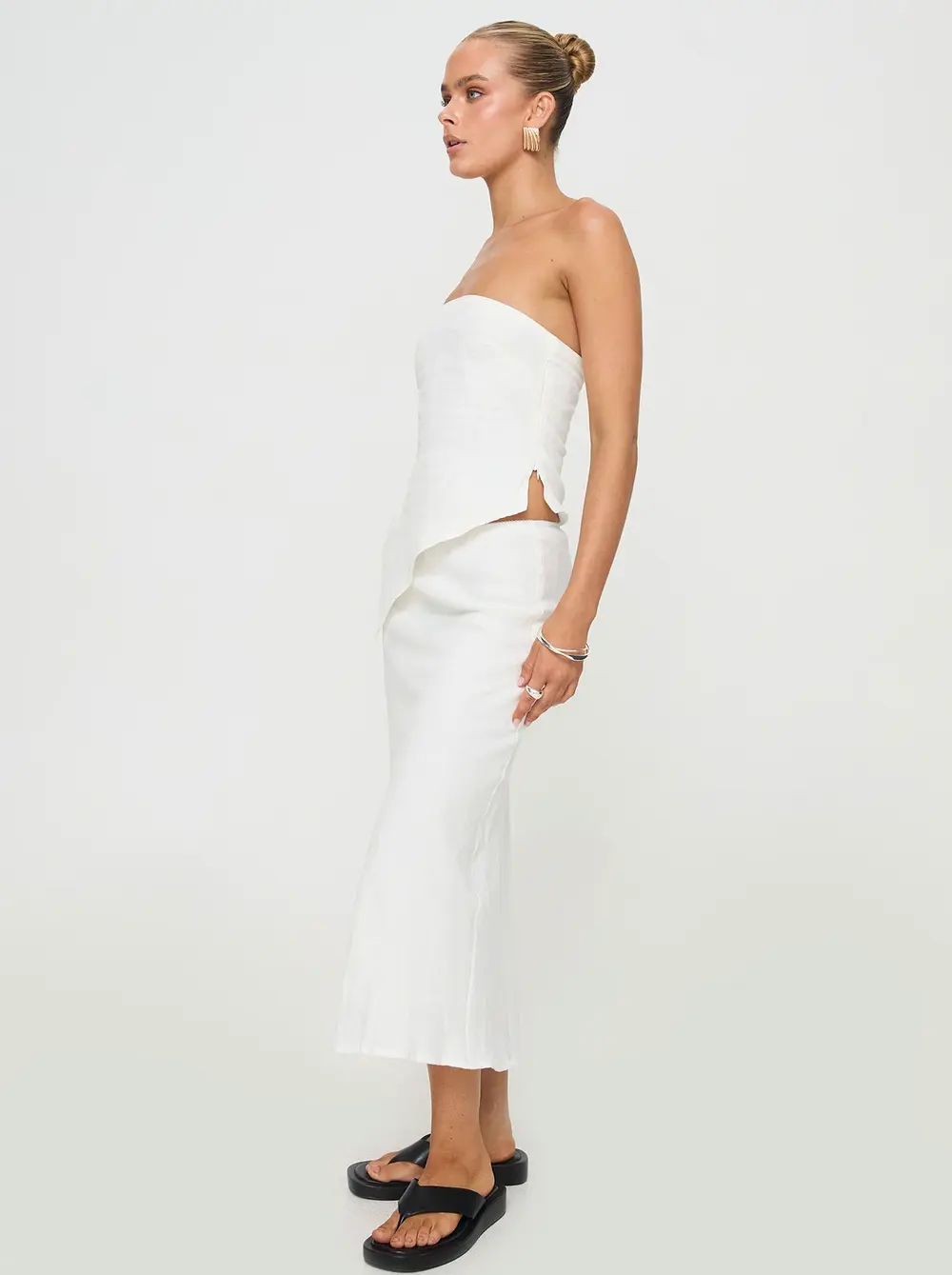 Ermias Linen Blend Midi Skirt White