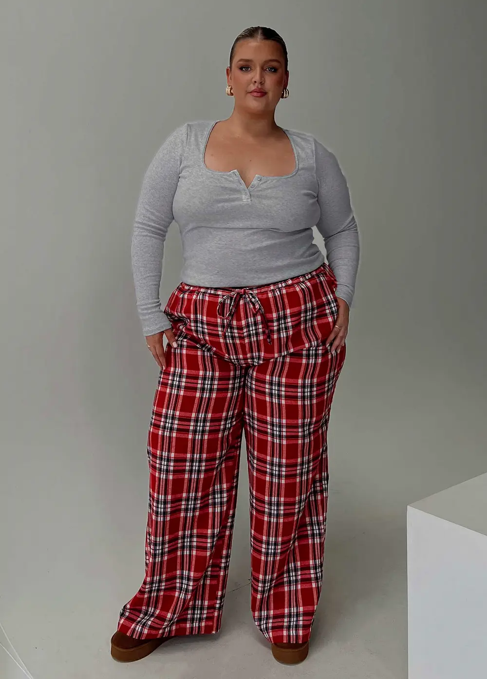 In The Morning Sleep Pant Red Check Curve