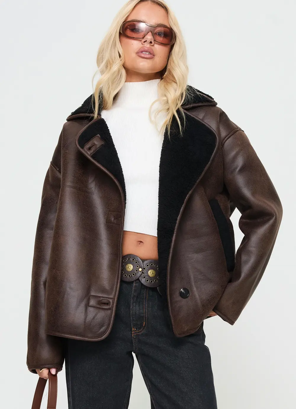 Nunez Faux Leather Jacket Washed Brown / Black