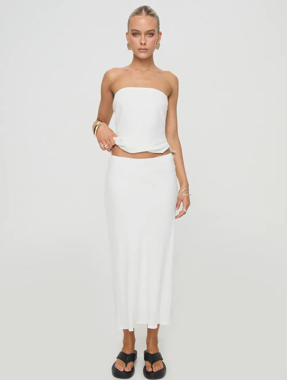 Ermias Linen Blend Midi Skirt White
