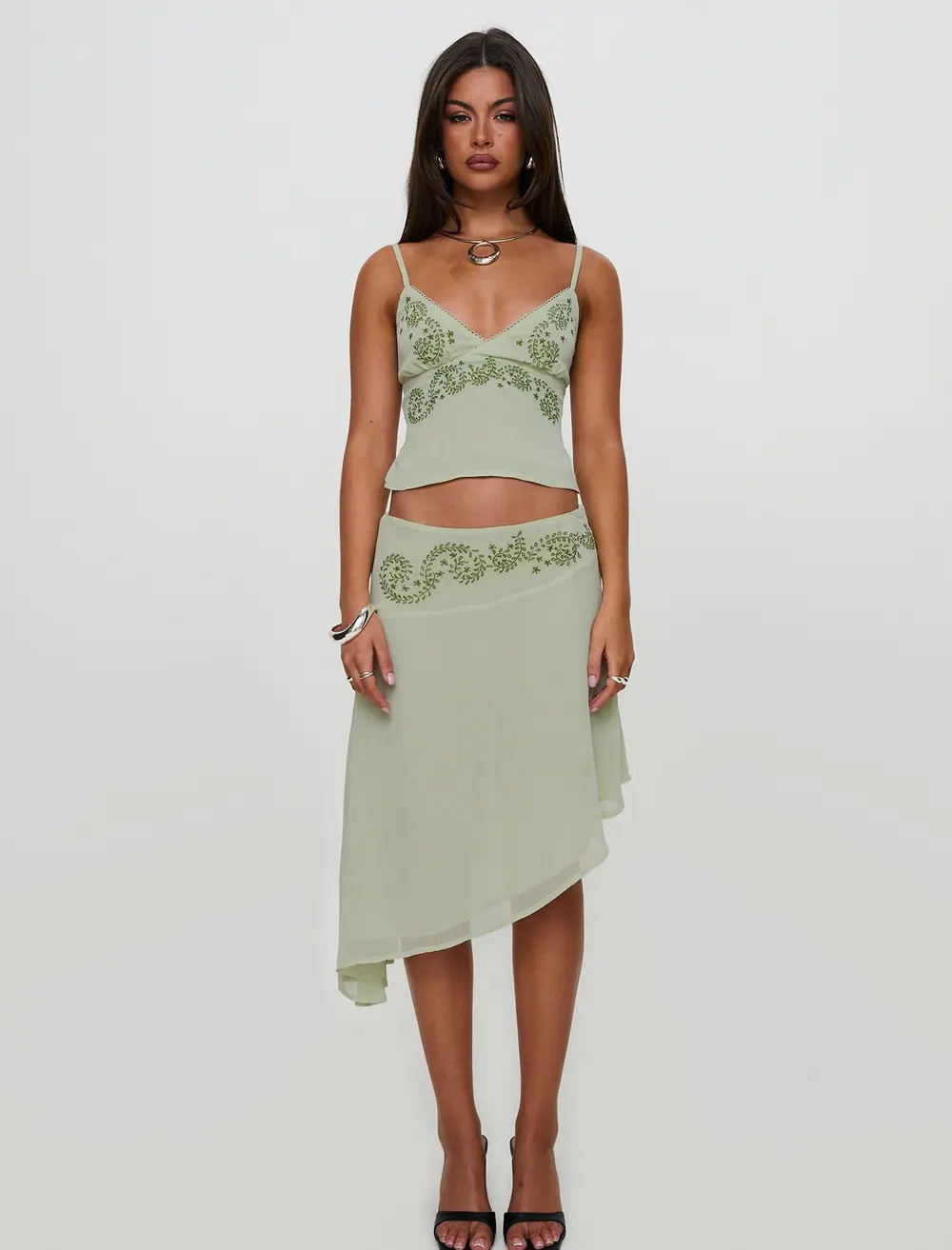 Pappilion Asymmetrical Midi Skirt Sage
